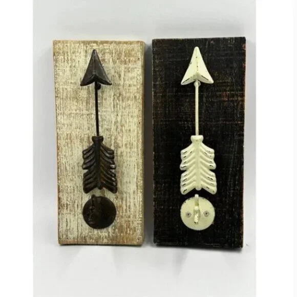 Wooden Arrow Sign Brown Rustic Coat Wood Plaque Hooks Hang Keys Wall Art Decor - Picture 3 of 10